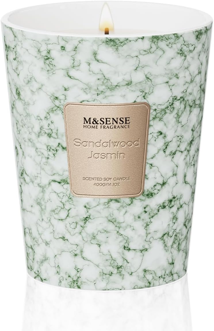 M&SENSE SandalWood Jasmine Scented Candles for Home, Lead-free Wick Highly Scented Jar Candles, 14.1 Oz 80 Hours Lasting Burning Candles Gifts for Women, Relaxing Aromatherapy Candle for Stress Relief