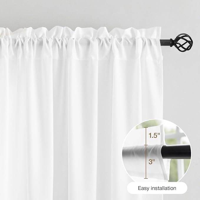 Anmao Non-See-Through Bright White Privacy Semi Sheer Curtains for Living Room 45 Inch Length 2 Panels Set, Light Filtering That Let Light in Rod Pocket Window Drapes for Bedroom, 40Wx45L, Pure White