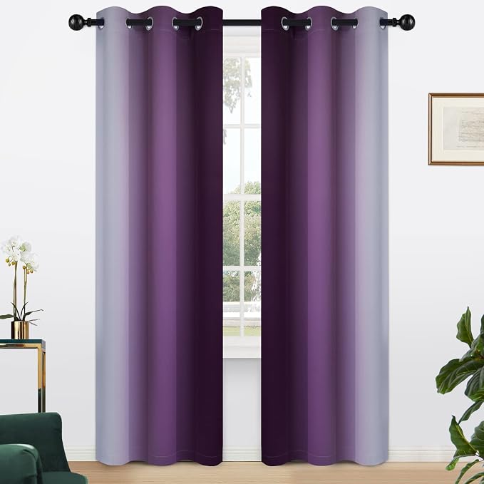Yakamok Ombre Curtains Purple and Greyish White for Living Room,42Wx84L | Room Darkening Curtains 84,Thermal Insulated Gradient Color Drape,Light Blocking Grommet Window Curtains for Bedroom,2 Panels