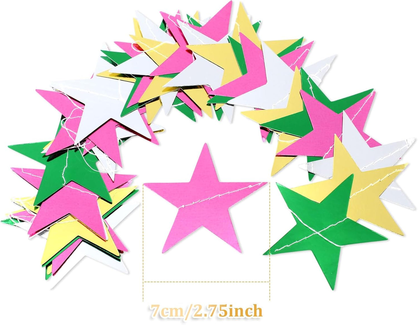 Patelai Glitter Star Garland Banner Decor 130 Feet Star Hanging Bunting Banner Twinkle Backdrop for Homecoming Classroom Wedding Birthday Halloween Christmas Party Supplies(Green,Pink,Gold,Silver)