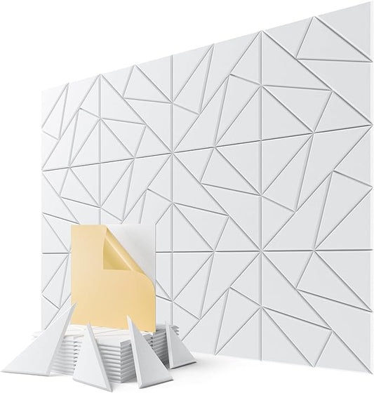 12-Pack Acoustic Panels,12"x12"x0.4" Soundproof Wall Panels, Peel & Stick Sound Proof Foam Panels for Walls, Geometric Noise Reduction Panels for Home Office,Studio (White)