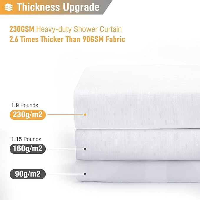 BTTN Fabric Shower Curtain, Linen Textured Heavy Duty Polyester Cloth Shower Curtain Set with Plastic Hooks, White, 84" W x 72" L (Pack of 1)
