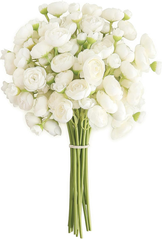 Floroom Ranunculus Artificial Flowers 18 Pcs Ivory Faux Silk Mini Ranunculus Bulk Fake Wedding Filler Flowers for DIY Bouquets, Centerpieces, Bridal Shower Decorations & Arrangements
