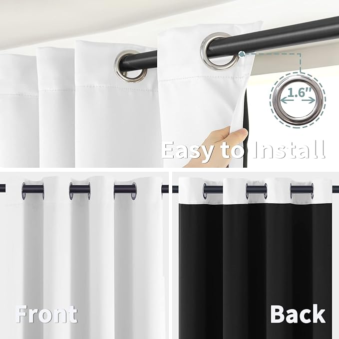 BGment Short 100% Blackout Curtains for Bedroom, Thermal Insulated Energy Efficiency Noise Reducing Grommet Curtains 45 Inch Length with Liner for Small Window 2 Panels Each 52 Inch Wide, Pure White