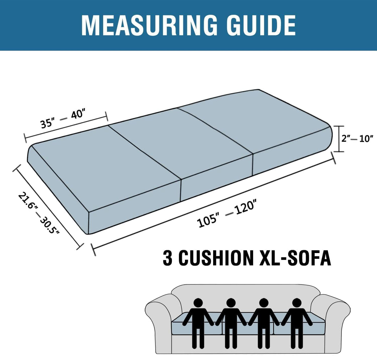 H.VERSAILTEX Super Stretch Individual Seat Cushion Covers - Sofa & Couch Cushion Slipcover Sets - Thick Jacquard Textured Twill Fabric (3 Piece XL Sofa Cushion Covers, Loden Frost)