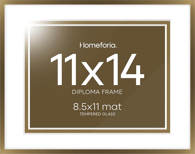 Homeforia 11x14 Diploma Frame Bronze, High End Metal 11 x 14 Certificate Frames with Mat 8.5 by 11, 11by14 Document Frame Matted to 8.5x11, Award Graduation Frames, Tempered Glass, Wall Kit, Set of 2