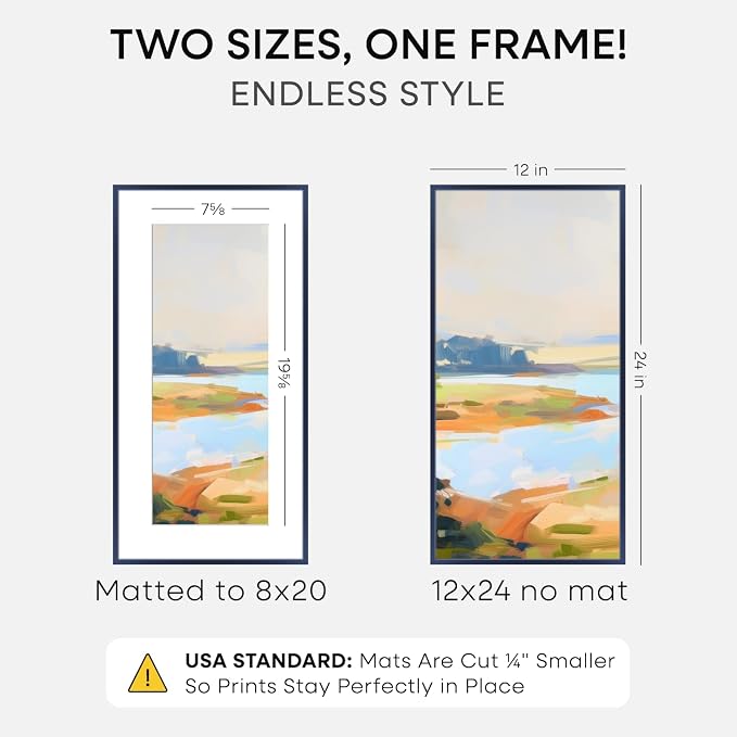 Homeforia 12x24 Navy Blue Picture Frame, High End Metal 12x24 Poster Frames with Mat 8x20 Photo, 12 x 24 Navy Blue Frame Matted to 8 x 20 Art, 24x12 Panoramic Frame, Tempered Glass, Wall Kit, Set of 1