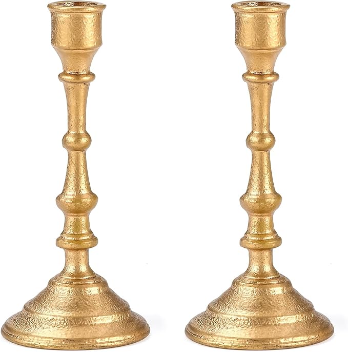Antique Brass Candle Holders Set of 2 – Heavy Duty Cast Iron Candle Stick Holder for Table Centerpiece Home Decor Gift