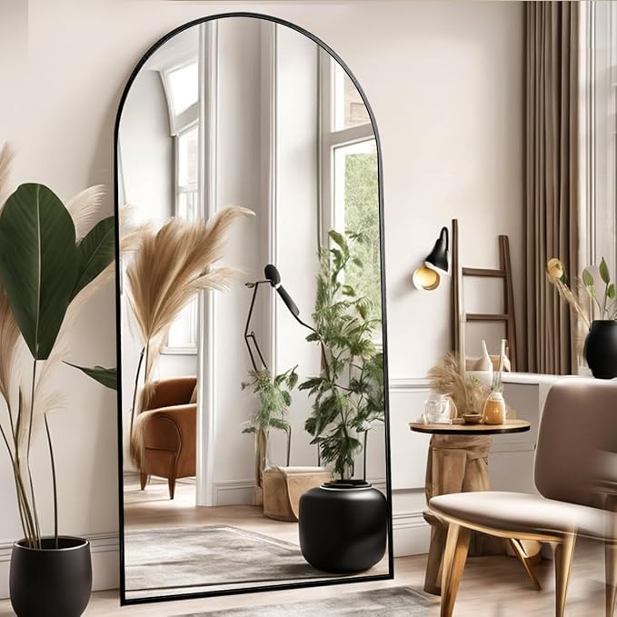 DYNWELL Arched Full Length Mirror, Floor Mirror with Stand, 90"x46" Large, Oversize Mirror, Black