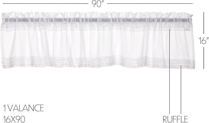VHC Brands Farmhouse 16"x90" Valance White Rod Pocket Kitchen Window Curtains