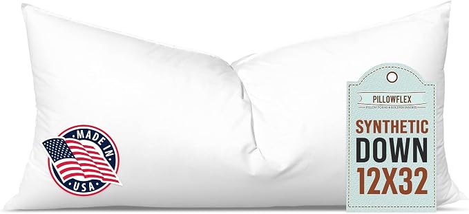 Pillowflex Synthetic Down Pillow Insert - 12x32 Down Alternative Pillow, Ultra Soft, Large Rectangle Body Sleeping Pillow, Lumbar, Long, Back - 1 Decorative Pillow Form