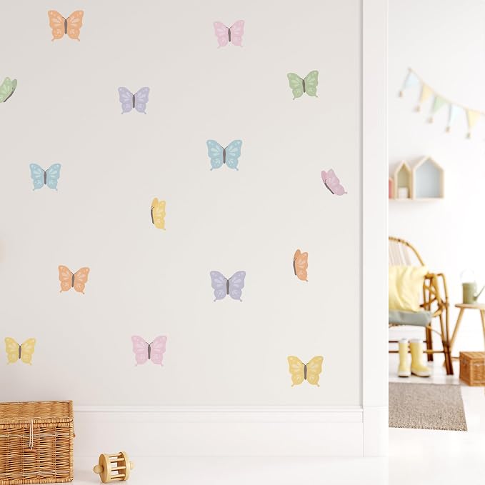 Teddylabels - Rainbow Butterflies - Easy-to-Apply & Removable Wall Stickers: Transform Your Toddlers Bedroom with Durable, Vibrant Peel-and-Stick Wall Decor – Stickers for Kids