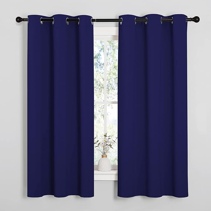 NICETOWN Navy Blue Blackout Curtains 40 inches Length for Kitchen, 2 Panels, 29" Wide, Thermal Insulated Decoration Drapes for Small Window
