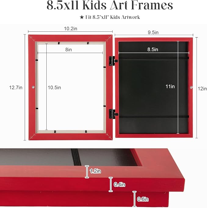 [2-Pack] Kids Art Frames, 8.5x11 Front Opening Kids Artwork Frames Changeable, Red Artwork Display Storage Frame for Wall, Holds 50 Pcs, for 3D Picture, Crafts, Children Drawing, Hanging Art,