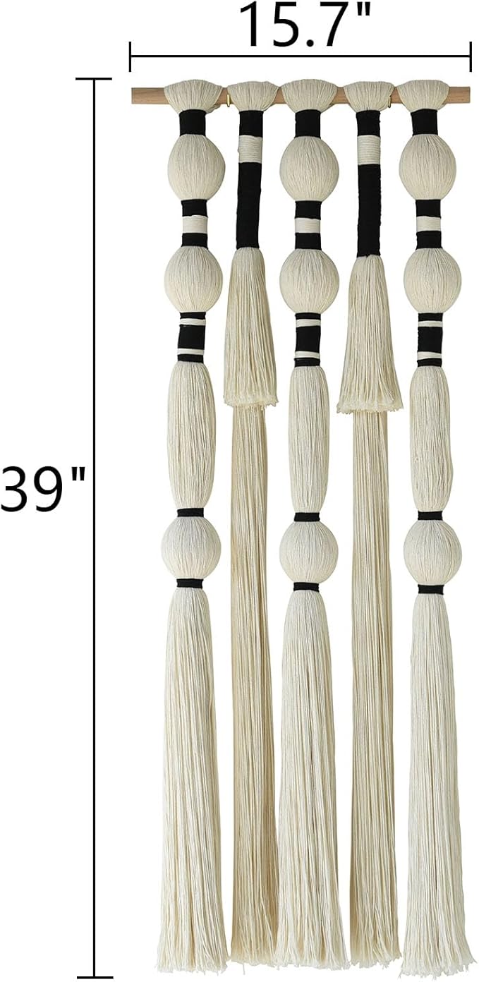 Flber Macrame Wall Hanging Tassels Sphericity Cotton Textile Hanging Geometric Yarn Wall Art for Bedroom Living Room Decor 15.7" W x 39" L