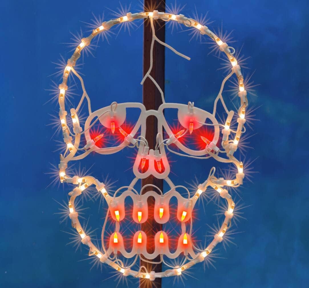 13.3" Lighted Skull Halloween Window Silhouette Decoration,Halloween Lighted Window Decoration,Hanging Light Up Holiday Ornament (Skull Light)