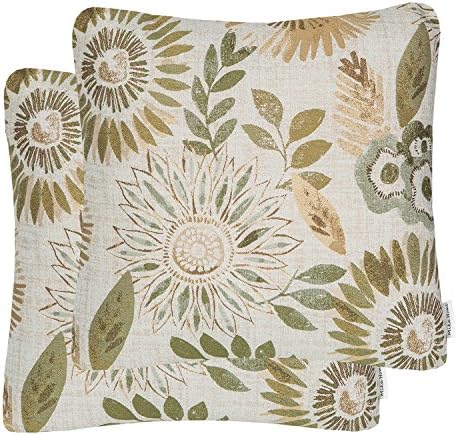 Mika Home Pack of 2 Decorative Throw Pillows Cases Cushion Cover for Sofa Couch Bed,Sunflower Pattern,20x20 Inches,Green Cream