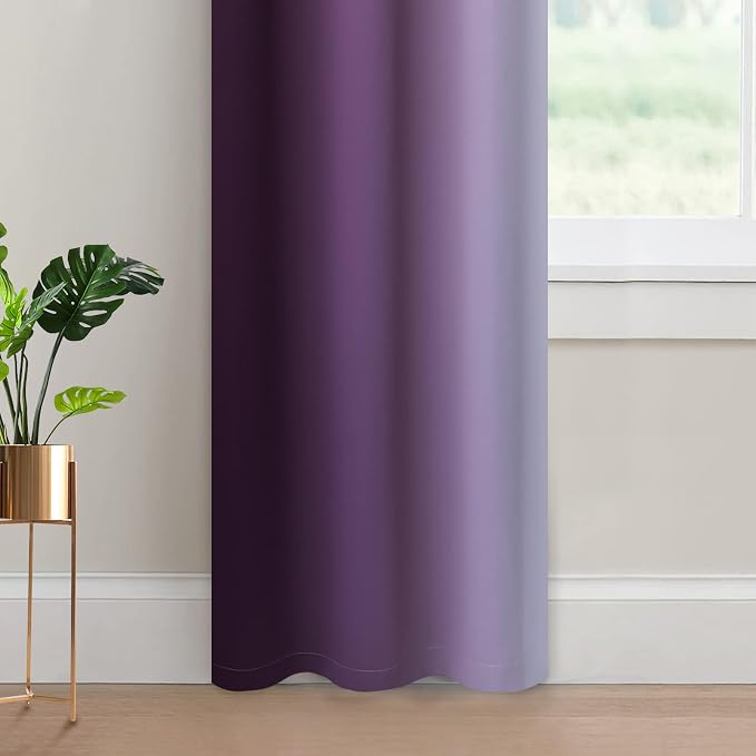 Yakamok Ombre Curtains Purple and Greyish White for Living Room,42Wx84L | Room Darkening Curtains 84,Thermal Insulated Gradient Color Drape,Light Blocking Grommet Window Curtains for Bedroom,2 Panels