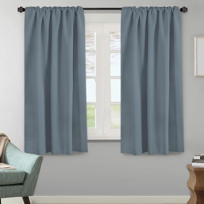 H.VERSAILTEX Blackout Curtains Thermal Insulated Window Treatment Panels Room Darkening Blackout Drapes for Living Room Back Tab/Rod Pocket Bedroom Draperies, 52 x 63 Inch, Stone Blue, 2 Panels
