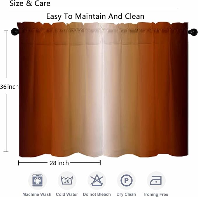 Burnt Orange Kitchen Curtains 2 Panels for Dining Room Abstract Rust Art Painting Curtain 39 inch Length Semi Sheer Rod Pocket Window Treatment Panel for Livingroom,27.5"x39"