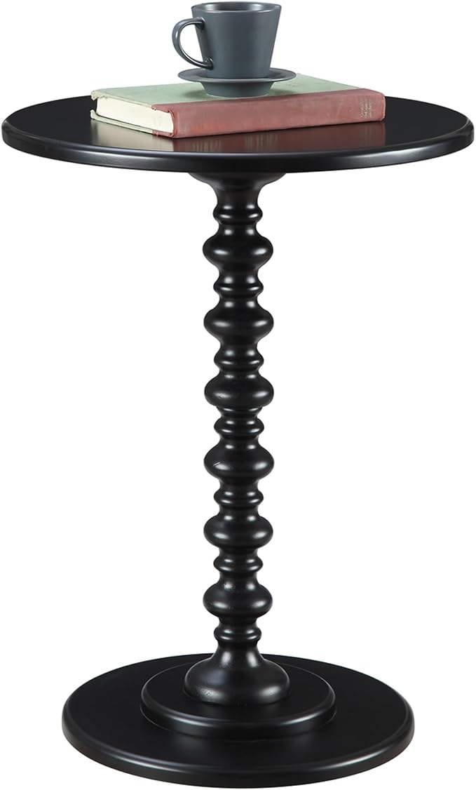 Convenience Concepts Palm Beach Spindle Table 17.75" - Traditional Round End Table for Living Room, Turned Solid Wood Side Table, Classic Display Pedestal Table, Black
