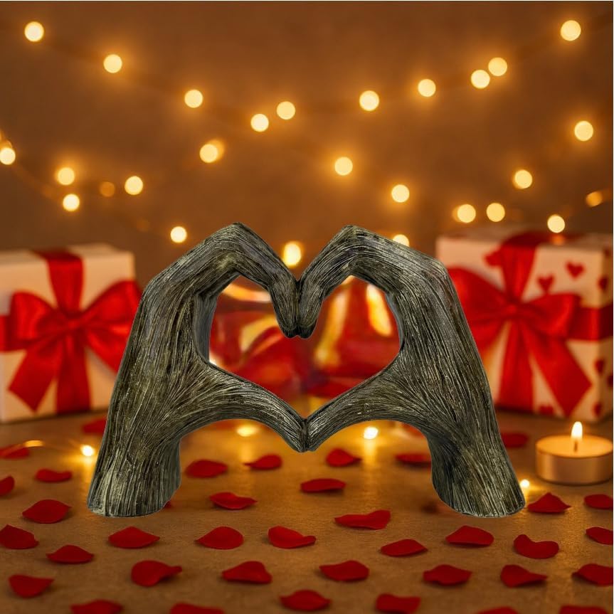 Top Brass Large Rustic Heart Hands Sculpture, 9 3/4” Resin Love Statue – Romantic Decor Accent for Shelf or Mantel – Perfect for Wedding, Valentine's Day or Anniversary (Rustic Wood Grain)