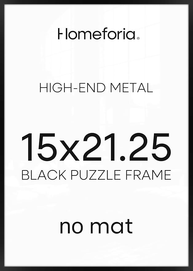 Homeforia 15x21.25 Black Puzzle Frame, High End Metal 15 x 21.25 Picture Frames without Mat, 21.25x15 Thin Black Poster Frame for Wall, 15by21.25 Puzzle Photo Frame, Tempered Glass, Wall Kit, Set of 3