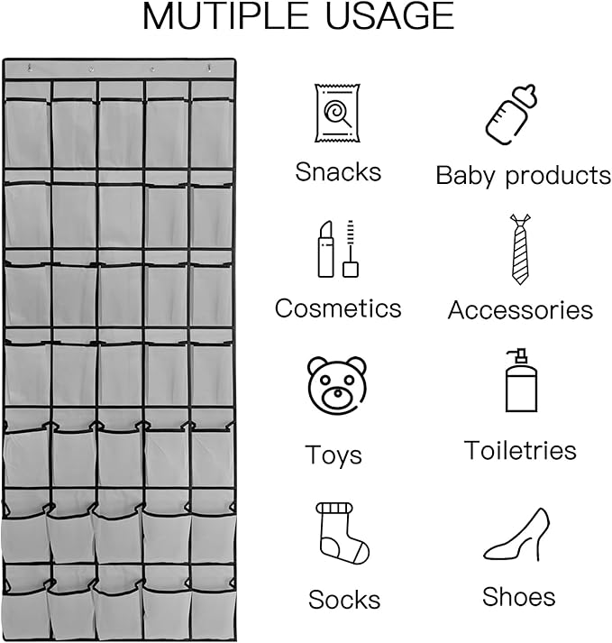 1 Pack 35 Breathable Mesh Pockets Large Hanging Shoe Organizer Over The Door Shoe Rack for Closet Door Storage Shoe Holder Hanger, 4Hooks, Grey (67.7'' x 26.4'')