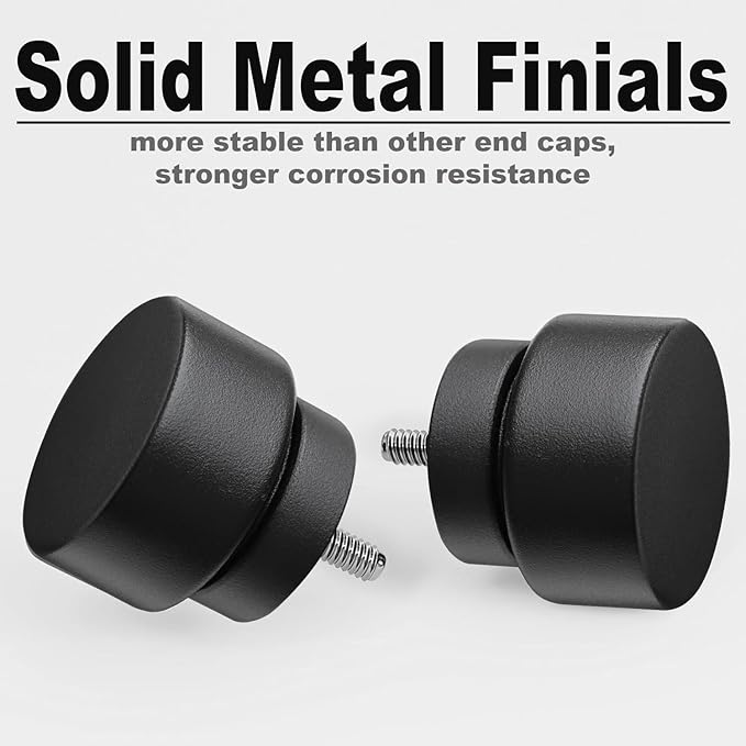 Lootkell Modern Matte Black Curtain Rods for Windows 72 to 144 Adjustable Length Heavy Duty 1" Diameter Window Curtain Rod with Solid Metal Finials for Outdoor Farmhouse Bedroom Kitchen Living Room