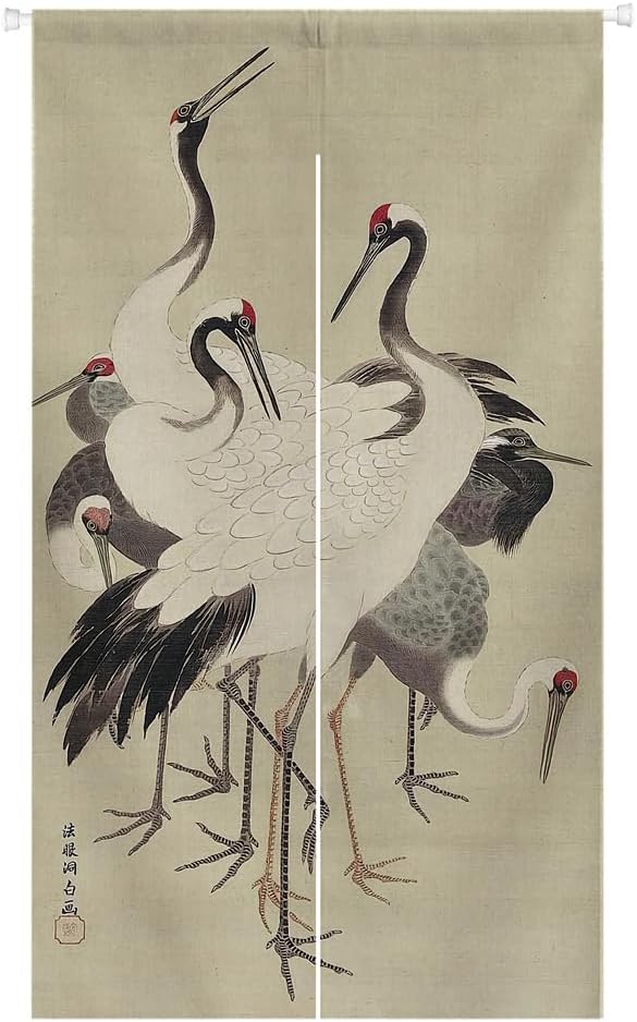 Ofat Home Japanese Noren Traditional Painting Flying Crane Doorway Curtain Tapestry, Wall Hanging for Kitchen Bathroom Bistro Partition Shading Bedroom Decoration, Customizable, 33.5X 59 in