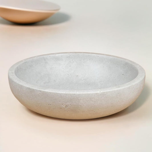 Travertine Decorative Bowls for Home Decor, Fruit Bowl for Kitchen Counter, Keys Bowl for Entryway Table, Large Candy Serving Bowl for Table Centerpiece Office Modern Home Decor (Light Gray)