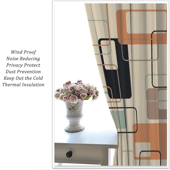 JESTRONRY Mid Century Blackout Curtains,Retro Square Design Modern Style Blackout Window Door Curtains for Bedroom Living Room Home Decor 63x72in