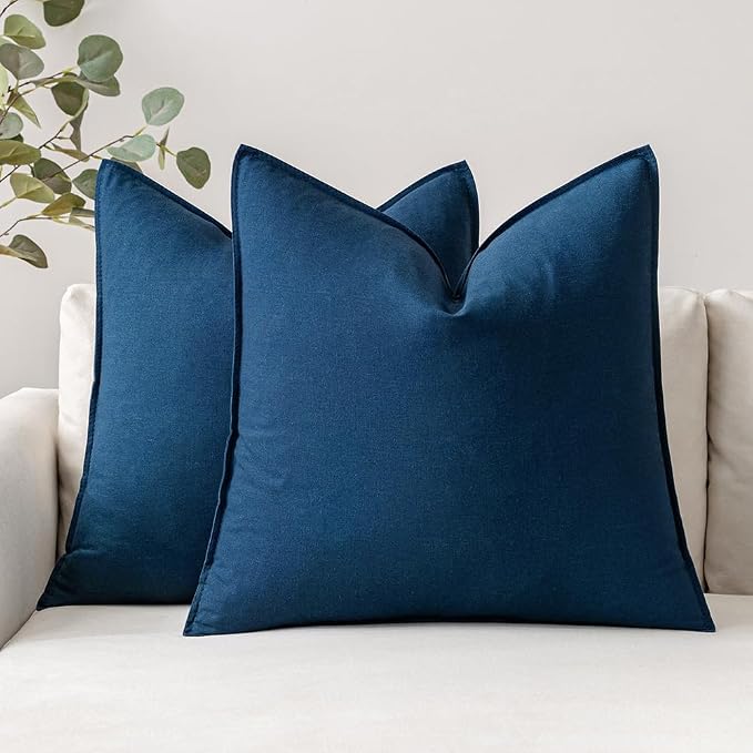 MIULEE Pack of 2 Decorative Linen Pillow Covers 18x18 Inch Navy | Boho Farmhouse Modern Soft Spring Accent Throw Pillows Neutral Cushion Covers for Sofa Couch Bed Living Room Home Decor
