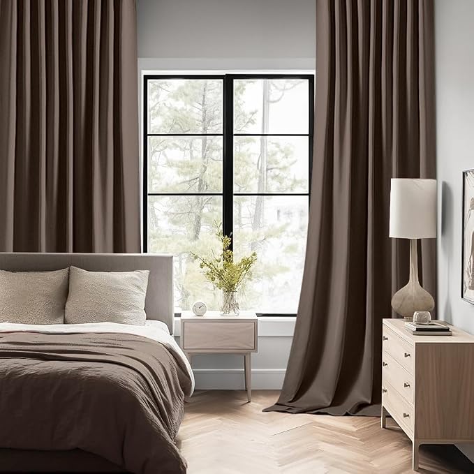MIULEE Chocolate Brown Back Tab Blackout Curtains 90 Inches Long 2 Panels Set for Living Room Bedroom Privacy, Rod Pocket/Pinch Pleat Thermal Insulated Room Darkening Pleated Light Blocking Drapes
