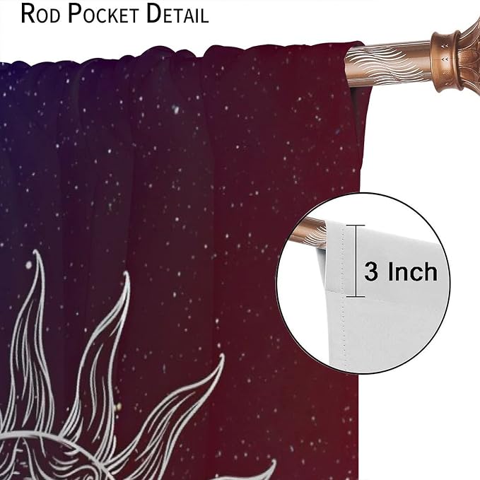 Sun Moon Blackout Windows Curtains, Burning Sun Moon Red Blue Cosmic Galaxy Bohemian Curtains, for Living Room Bedroom 42x54in 2 Panels