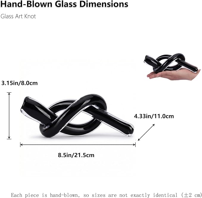 LCCCK Black Abstract Glass Knot Sculpture, Hand Blown Glass Decor for Coffee Table TV Cabinet, Shelf or Mantel Accent, Modern Knot Art for Coastal Living Room Tabletop Knick Knacks