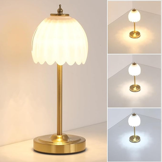Shenmoyl Tulip Table Lamp with 5000mAh Battery & Touch Control, Cordless Table Lamp with 3 Colors, Dimmable Rechargeable Table Lamps for Bedroom, Nightstands, Living Room, Entryways (White Tulip)