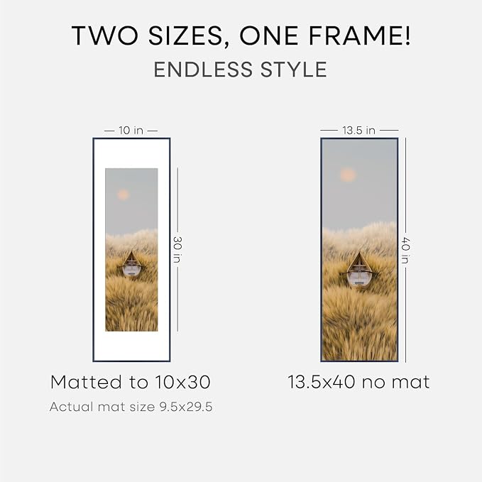 Homeforia 13.5x40 Picture Frame Navy Blue, High End Metal 13.5x40 Panoramic Poster Frames with Mat 10x30 Photo, 13.5 x 40 Frame Matted to 10 x 30 Art, 40x13.5 Frame, Tempered Glass, Wall Kit, Set of 1