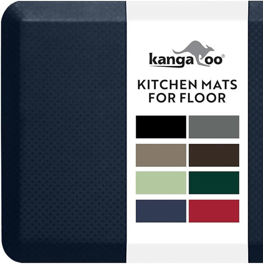 KANGAROO Anti Fatigue Mats for Kitchen Floor, 58x20, Reduce Foot, Knee, Back Pressure, 3/4 Inch Thick Cushioned Ergonomic Mat, Waterproof Comfort Rug for Under Sinks, Standing Desk, Store Floors, Navy