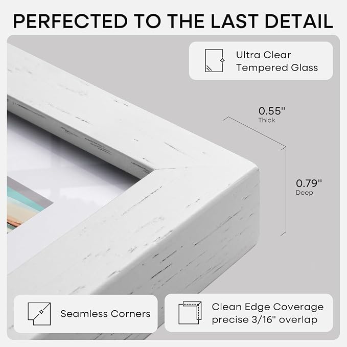 Homeforia 15x15 White Picture Frame, High End Oak 15 x 15 Square Wood Frames with Mat 11 by 11 inches Photo, 15by15 White Wooden Poster Frames Matted to 11x11 Print, Tempered Glass, Wall Kit, Set of 1