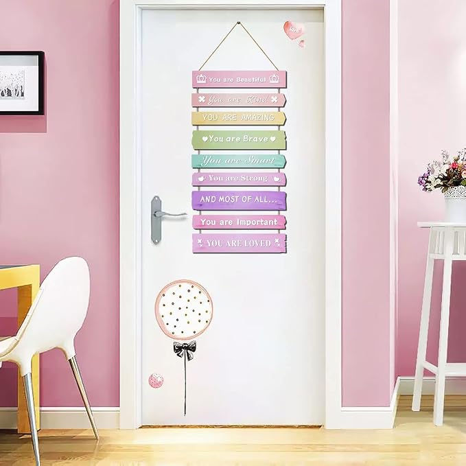 Pink Room Decor for Teen Girls Aesthetic, Cute Bedroom Wall Decor for Baby Girl, Boho Rainbow Wall Art Signs, Trendy Stuff Decorations for Kids Nursery Bed Room Dorm Classroom Bathroom