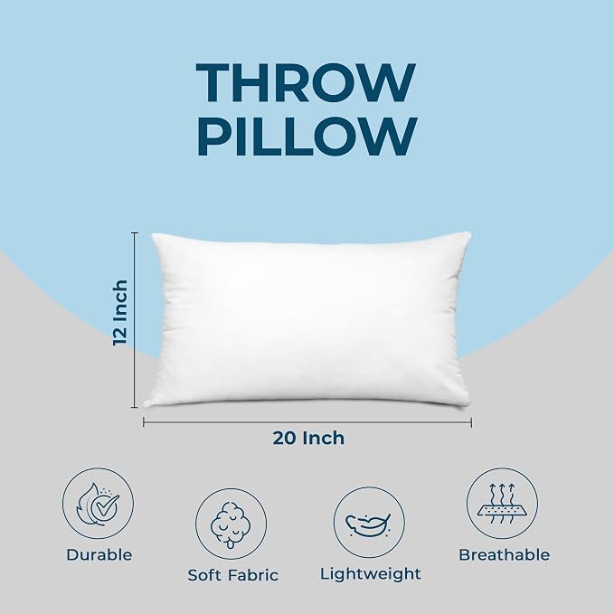 Utopia Bedding Throw Pillows (Set of 4, White) – 12 x 20 Inches Down Alternative Pillows for Bed, Sofa, and Couch - Fluffy Decorative Stuffer Pillow for Indoors & Outdoors