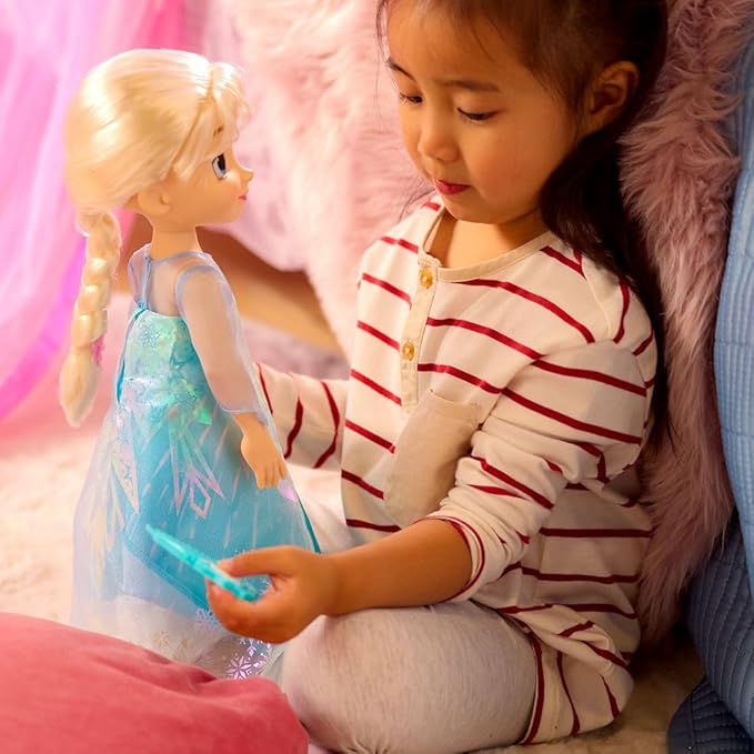 Disney Store Official Elsa Once Upon a Story Doll - Disney Princess Toys Featuring Reflective Eyes with 3D Pupil & Iris, Detailed Costume, Hair Comb & Shoes - Comes in Display Box - 16 Inches