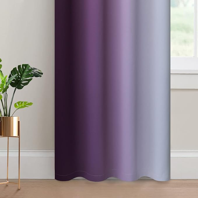 Yakamok Ombre Curtains Purple and Greyish White for Living Room,52Wx96L | Room Darkening Curtains 96,Thermal Insulated Gradient Color Drape,Light Blocking Grommet Window Curtains for Bedroom,2 Panels
