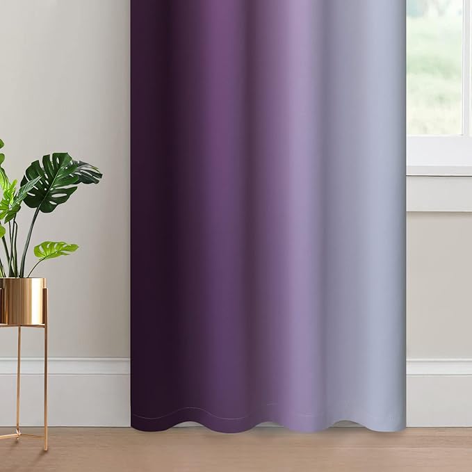 Yakamok Ombre Curtains Purple and Greyish White for Living Room,52Wx84L | Room Darkening Curtains 84,Thermal Insulated Gradient Color Drape,Light Blocking Grommet Window Curtains for Bedroom,2 Panels