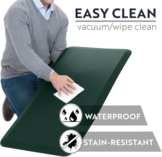KANGAROO Anti Fatigue Mats for Kitchen Floor, Reduce Foot, Knee Pressure, 3/4 Inch Thick Cushioned Ergonomic Mat, Waterproof Comfort Rug for Under Sinks, Standing Desk, Stores, 17x24, Hunter Green