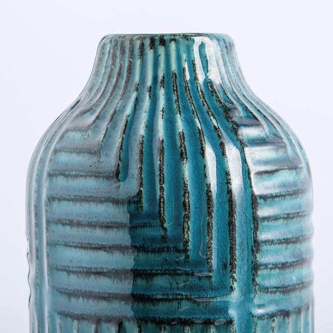 hjn Teal Hand-Glazed Ceramic Vase - 10.6" H Modern Decorative Centerpiece Vase for Fresh/Dried Flowers, Home Decor for Living Room Bookshelf Mantel | Wedding Housewarming Gift