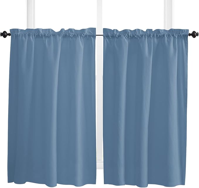 45 Inch Long Tier Curtains for Kitchen, Solid Color RoyalBlue Bathroom Window Curtains Rod Pocket Short Curtains Window Treatment Tiers for Living Room Farmhouse 2 Panels
