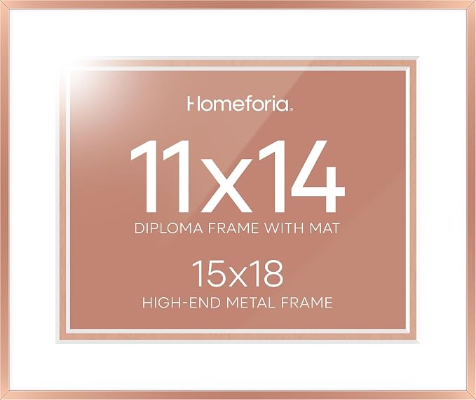Homeforia 15x18 Diploma Frame Rose Gold, High End Metal 15 x 18 Certificate Frames with Mat 11 x 14, 15by18 Document Frame Matted to 11x14, Graduation Degree Frames, Tempered Glass, Wall Kit, Set of 3
