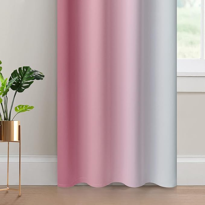 Yakamok Ombre Curtains Pink and Greyish White for Living Room,52Wx84L | Room Darkening Curtains 84,Thermal Insulated Gradient Color Drape,Light Blocking Grommet Window Curtains for Bedroom,2 Panels